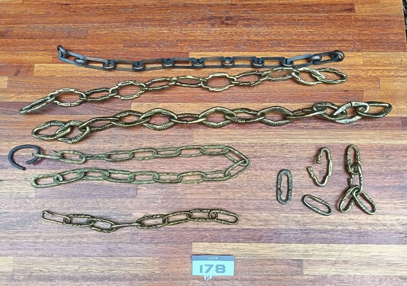 6 Tramos de Cadena de Bronce Decorativa, Largo Máximo 65 cm