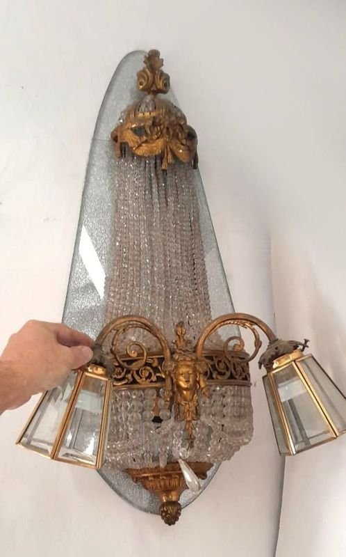 Aplique de Pared Antiguo en Bronce y Cristal - imagen 5