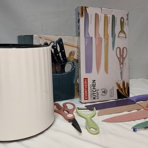 Juego de Cuchillos con Revestimiento Cerámico, Afilables, Soporte Giratorio y Utensilios de Cocina - imagen 1