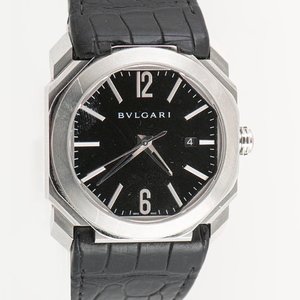 Reloj Bulgari Gerald Genta Octo L'Originale Solotempo Acero Piel Aligátor Negro - imagen 1