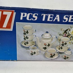 Juego de Té Cerámica 17 Piezas Flores Azules y Amarillas con Inscripción 'A.S.' - imagen 7