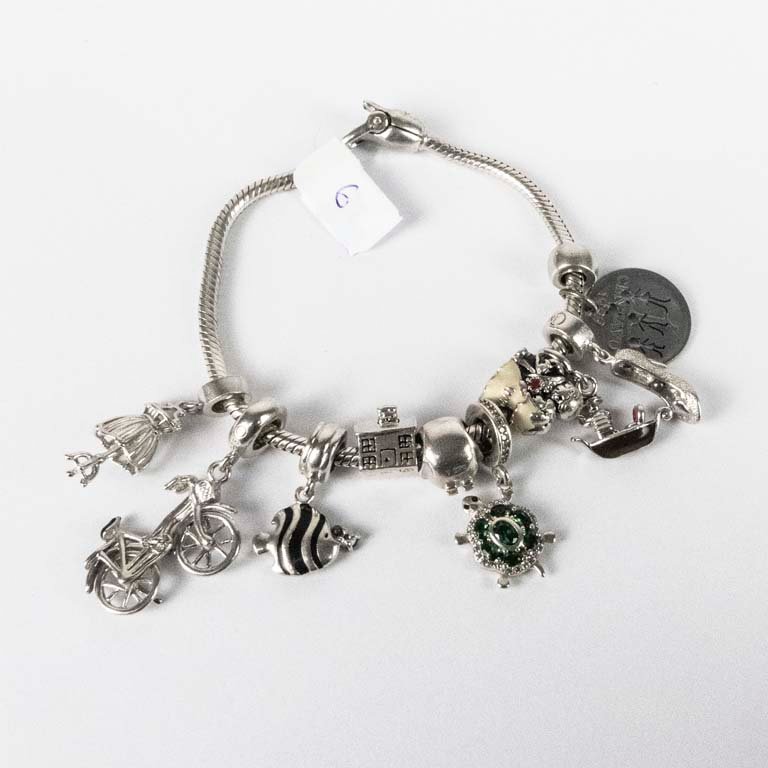 Pulsera de Plata con Dijes Variados - 16 cm