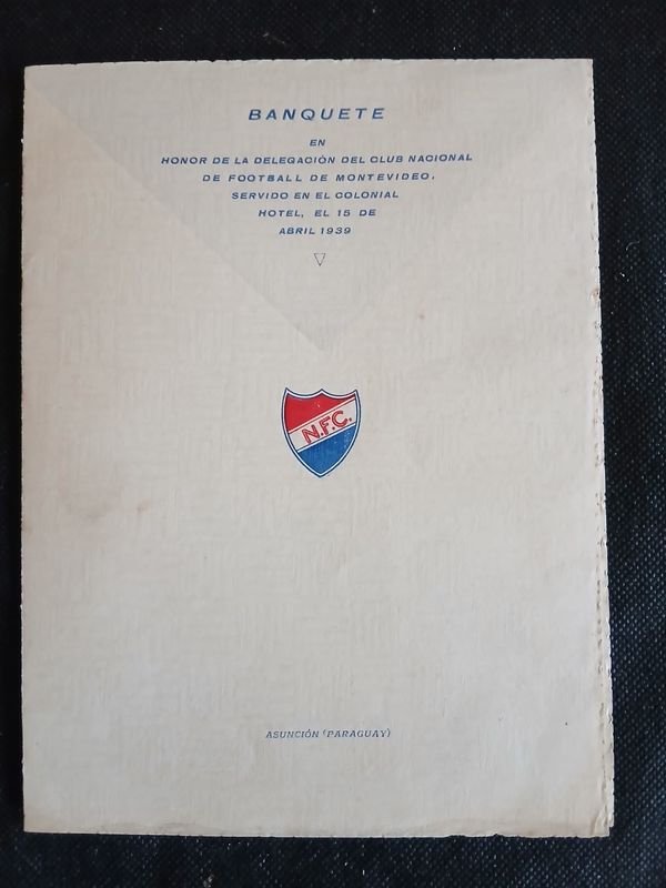 Menú Oficial Banquete Club Nacional de Football en Asunción 1939