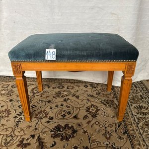 Banqueta Tapizada Azul de Madera con Patas Talladas - imagen 2