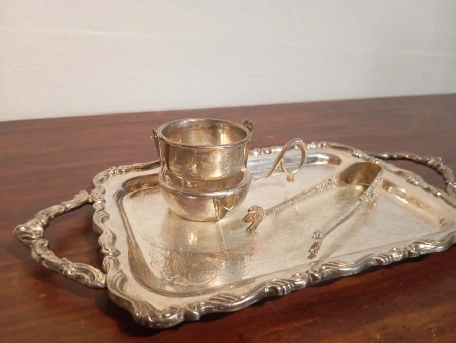 Bandeja y pinza selladas de plata + pieza antigua de medida - imagen 4