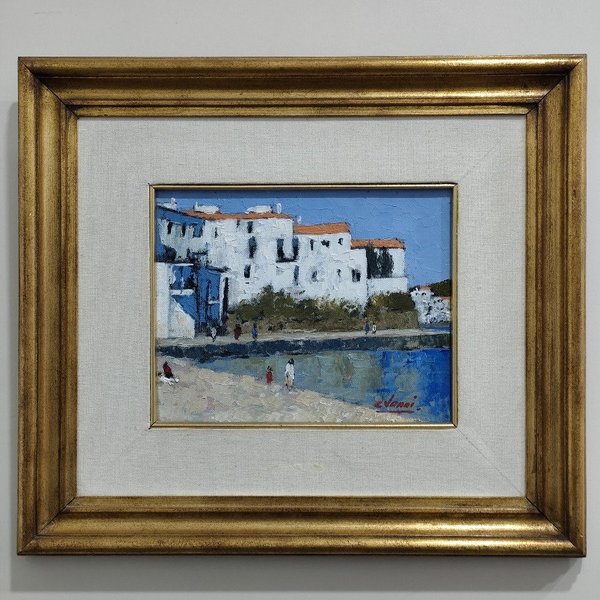 Óleo sobre Fibra "Costa Blanca" de Cesar Vanni con Marco Dorado