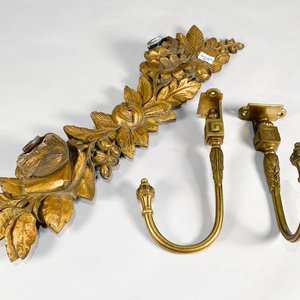 Apliques de Madera Dorada y Bronce con Decoración de Hojas - imagen 1