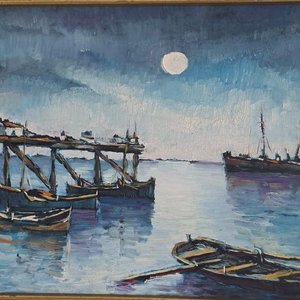 Cuadro "Puerto de Noche" de José Arditti, 32 x 23 cm - imagen 2