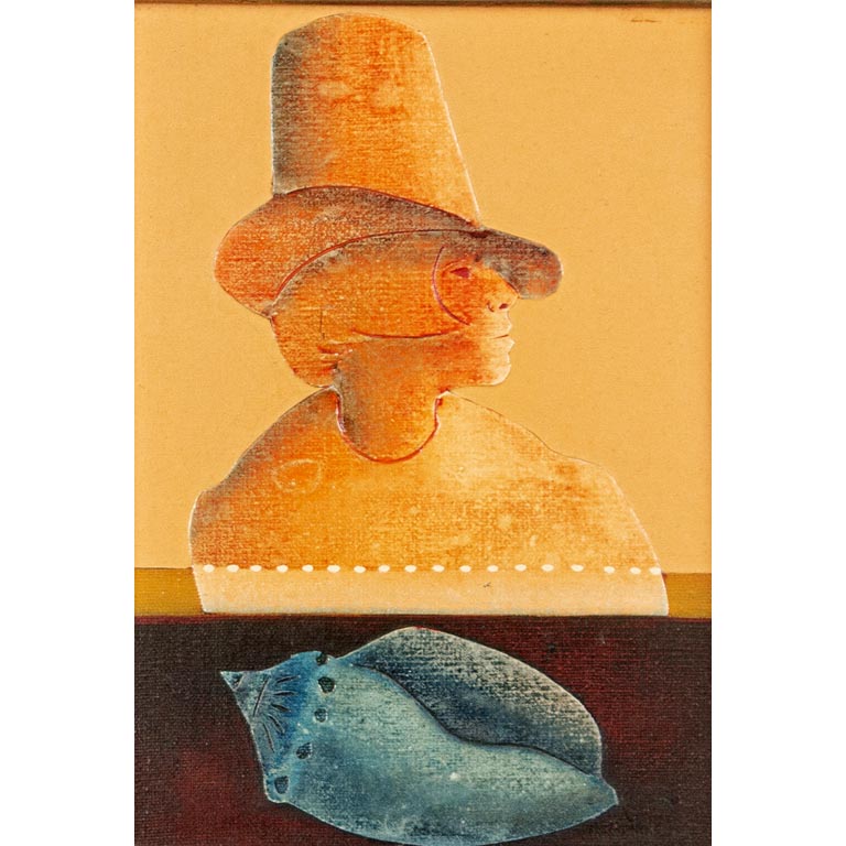 Lote siguiente: Collage de arte contemporáneo: Busto y caracol por Jorge Damiani