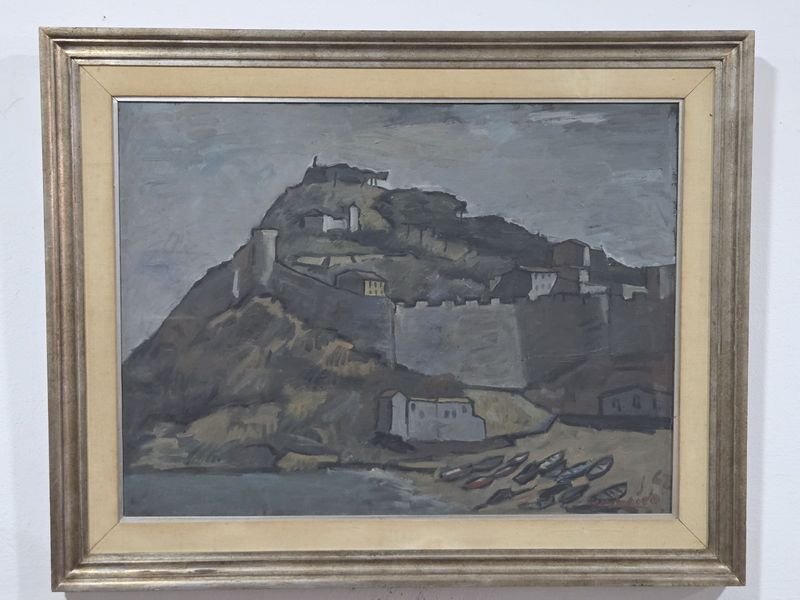 Óleo sobre lienzo del artista uruguayo Edgardo Riveiro, "Castillo en la Costa"