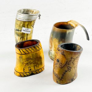 Lote de Cuatro Mates Artesanales en Guampa de Cuerno - imagen 1