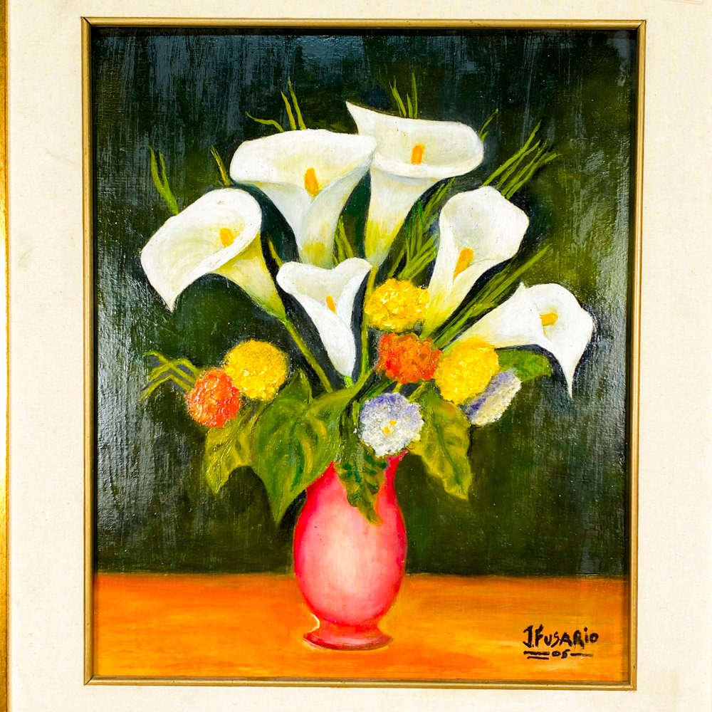 Cuadro oleo sobre fibra con flores firmado por un artista - imagen 2