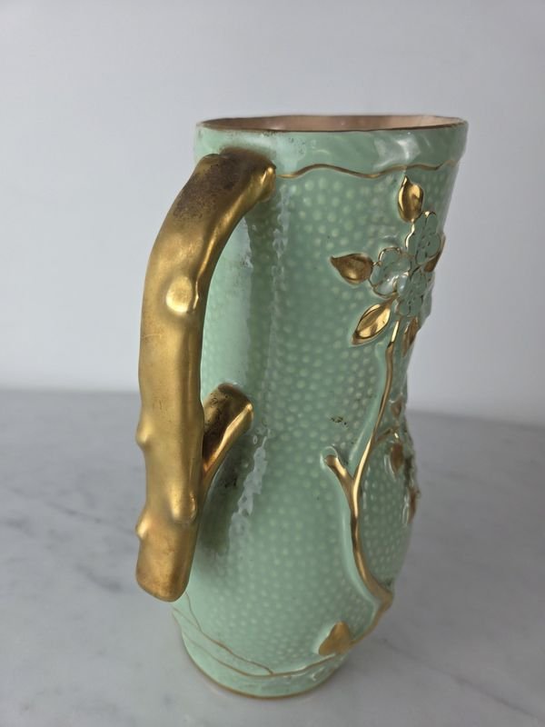 Jarra de loza inglesa con decoración floral de oro - imagen 4