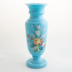 Florero de Opalina Celeste con Decoración de Flores - 36cm - imagen 1