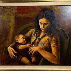 Pintura "Maternidad" de Ángel Tejera, Acrílico sobre Fibra, 60 x 74 cm - imagen 2