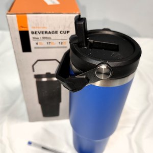 Vaso Térmico de Acero Inoxidable Azul 900ml con Tapa y Bombilla - imagen 3