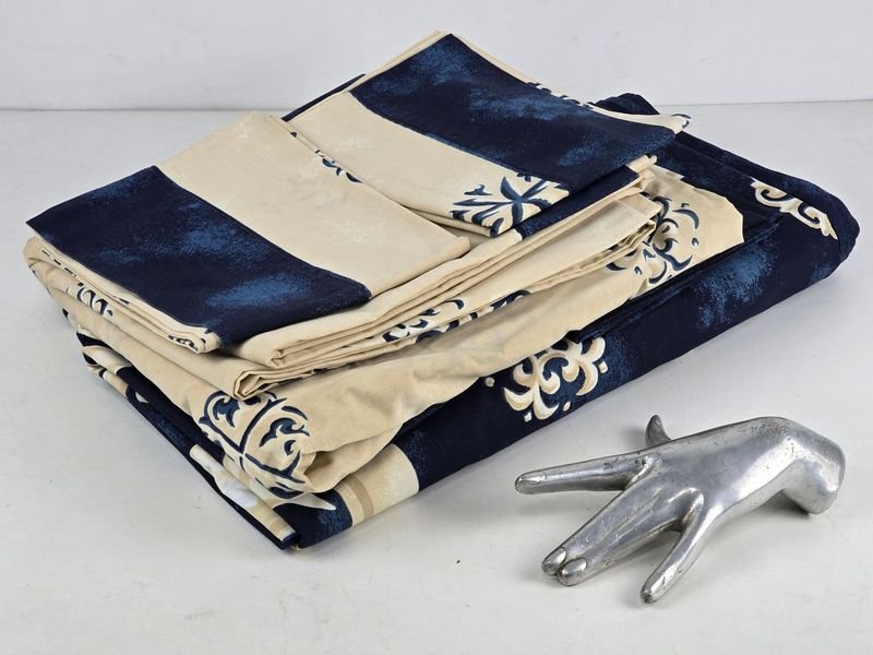 Juego de Sábanas Completo Estampado Azul y Beige