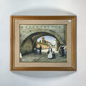 Lote siguiente: Cuadro Óleo sobre Tela: Pueblo Antiguo con Personajes, Firmado S. Pilotto Vola