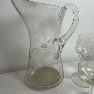 Juego de Jarra y Copas de Cristal Tallado - imagen 5