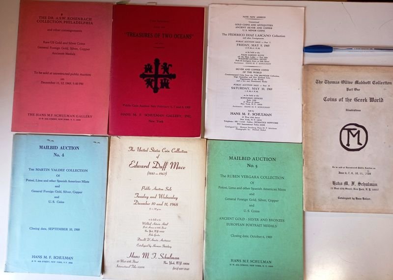 7 Catálogos Numismáticos Americanos de Hans Schulman (Años 60)