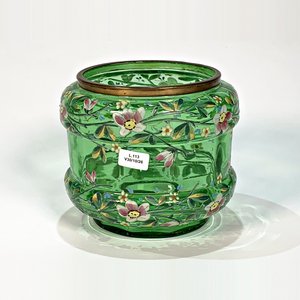 Bizcochera de Vidrio Esmaltado Verde con Decoración Floral y Virola Metálica - imagen 2