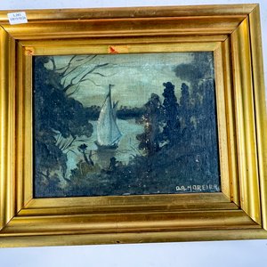 Dos Cuadros: Virgen con Niños y Ángeles y Velero en Paisaje Marino - imagen 3
