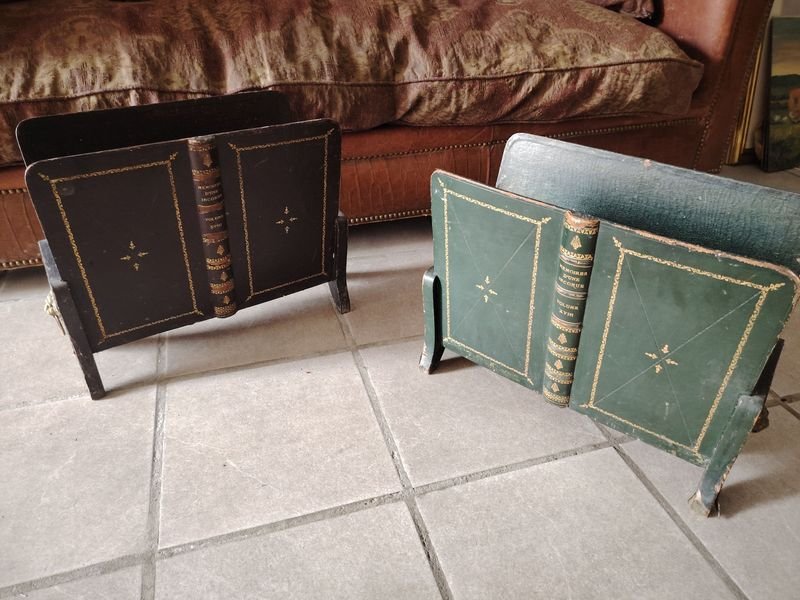 Lote de 2 Revisteros Estilo Libro con Bronce y Madera