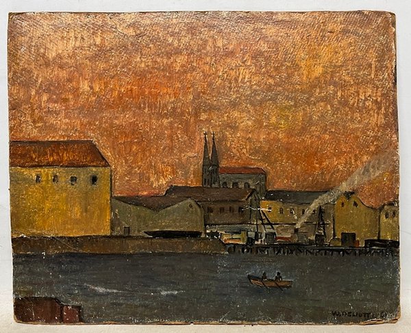 Lote anterior: Pintura de Walter Deliotti: Paisaje con canal