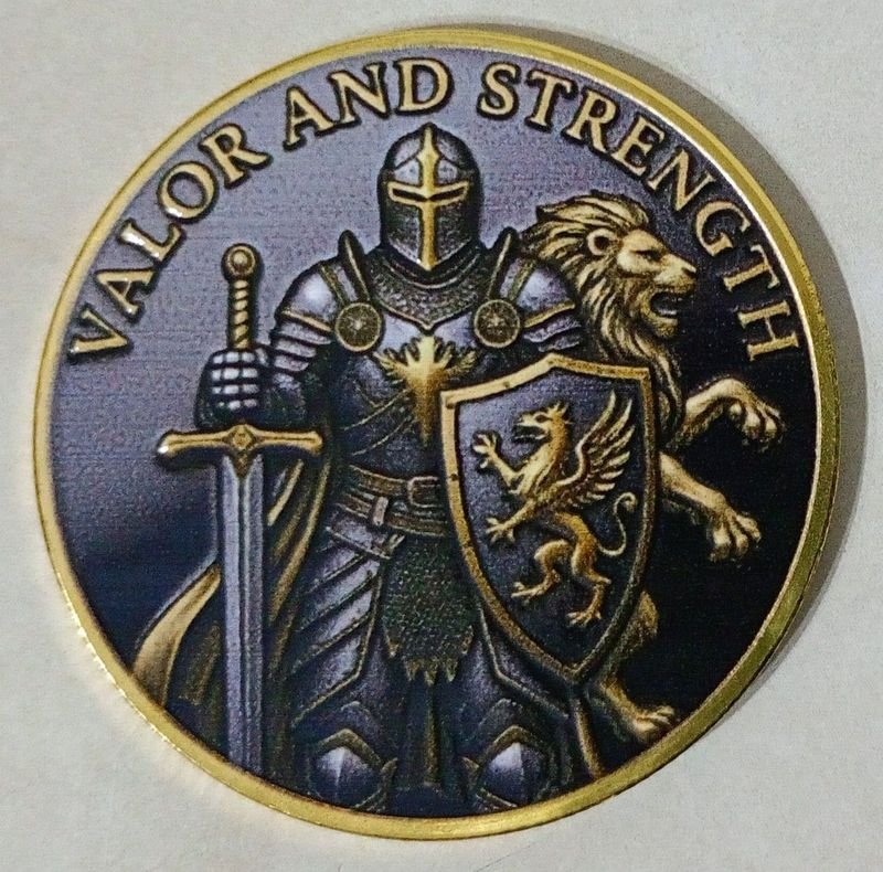 Moneda Conmemorativa Medieval Caballero León "Valor and Strength"
