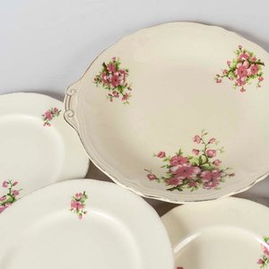 11 Piezas de lunch de loza inglesa (6 diferentes), diseño floral, borde dorado (desgastado). 4 Platos craquelados Medidas: 18 - imagen 2