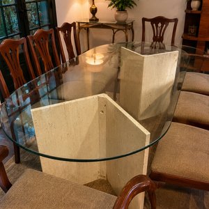 Juego de Comedor Ovalado con Tapa de Cristal y 8 Sillas - imagen 3