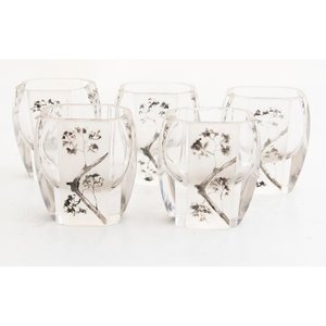 Juego de Licor Art Decó Botellón y 5 Vasos con Diseño de Árboles y Aves - imagen 4