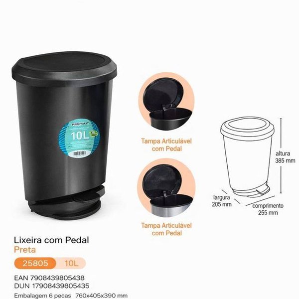 Basurero con pedal de 10 Lts para reciclaje - imagen 3
