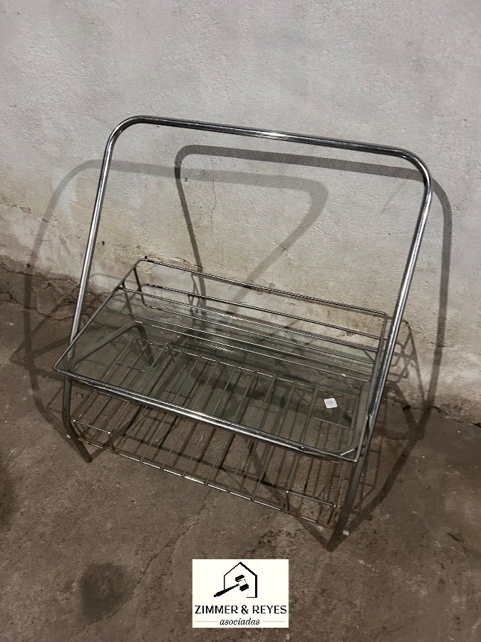 Mesita Auxiliar Cromada Vintage con Estante de Vidrio