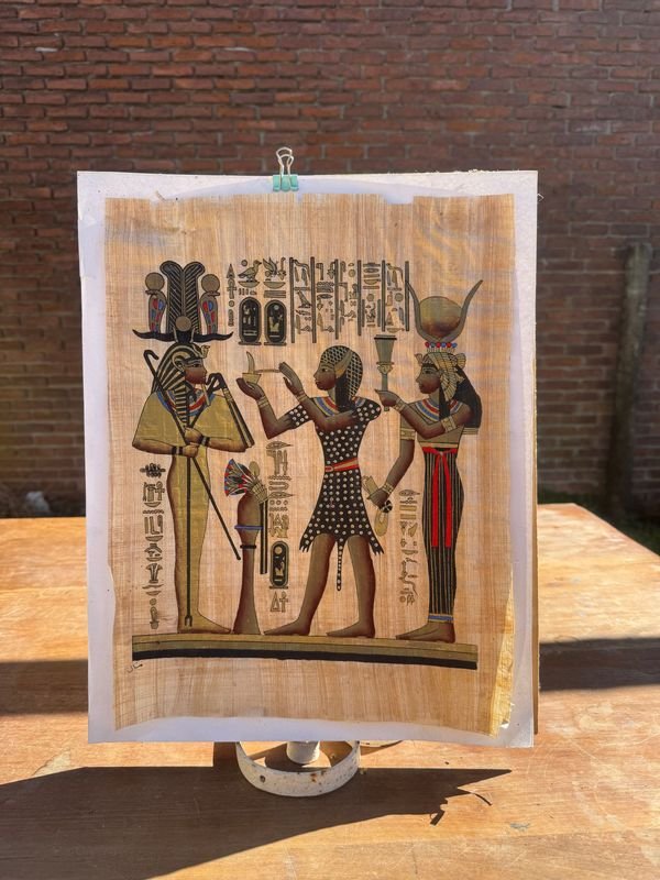 Papiro Egipcio Auténtico con Jeroglíficos y Figuras