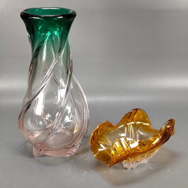 Juego de 2 piezas de cristal: Florero bicolor y despojador ámbar - imagen 1