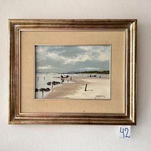 Dos Cuadros con Marco de Madera: Paisaje de Playa y Escena Ecuestre - imagen 2