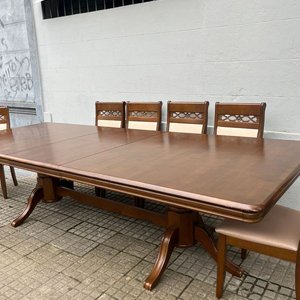 Juego de Comedor de Madera: Mesa Extensible y 10 Sillas Tapizadas Beige - imagen 16
