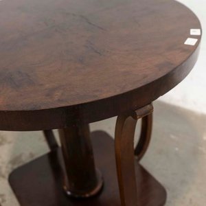 Mesa Auxiliar Rodante Estilo Art Decó Circular Madera Oscura - imagen 3