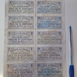 Hoja de Vales de Racionamiento 1939: Franco y Mussolini, Fábrica de Cerámica Cipriano Gárate - imagen 2