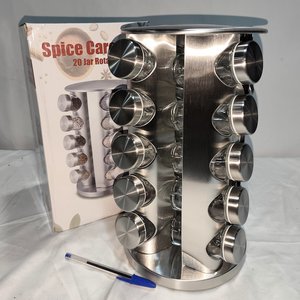 Especiero Giratorio Grande de Acero con 20 Frascos de Vidrio Nuevos en Caja - imagen 5