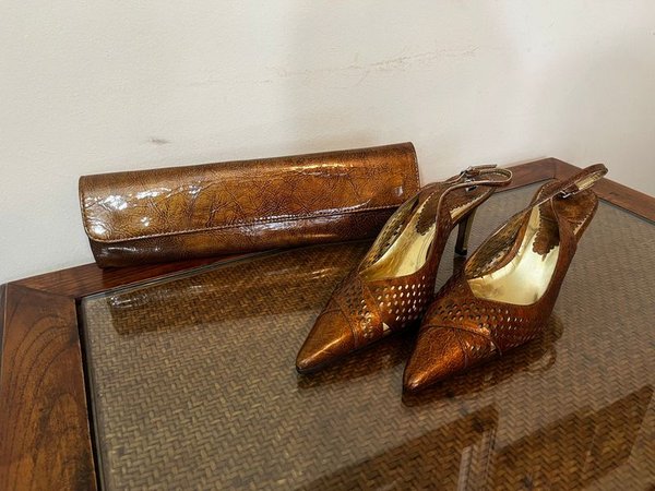 Zapato y Cartera de Charol Marrón Claro Luz Da Lua Talle 36 - imagen 1