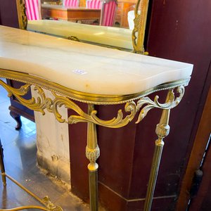 Mesa Consola con Espejo Estilo Luis XV Dorado y Mármol - imagen 5