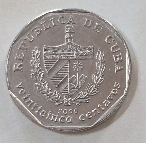 Moneda de Cuba de 25 Centavos del Año 2000 - imagen 1
