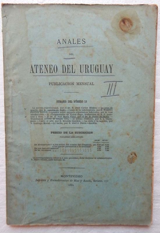 Lote siguiente: Revista Anales Del Ateneo Del Uruguay, Publicación Mensual de 1882