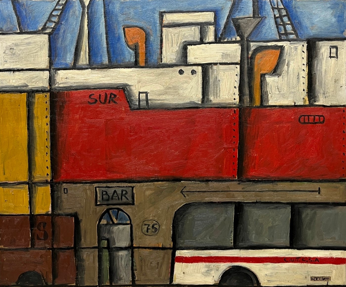 Walter Deliotti "Composicion Puerto Sur" Óleo sobre Tela 60 x 73 cm