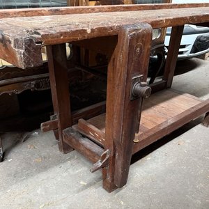 Banco de Carpintero Antiguo de Pino con Prensa - imagen 4