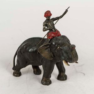 Lote siguiente: Grupo de Bronce Hindú: Elefante con Jinete