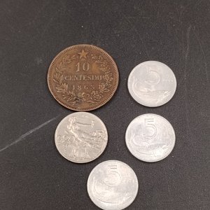 Lote de 5 Monedas Italianas: 1 Centésimo 1863, 20 Centésimos 1921, y 5 Liras (1953-1955) - imagen 2