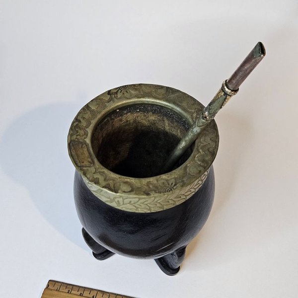 Mate para fumar con virola imperial y bombilla de Plata y Oro - imagen 5